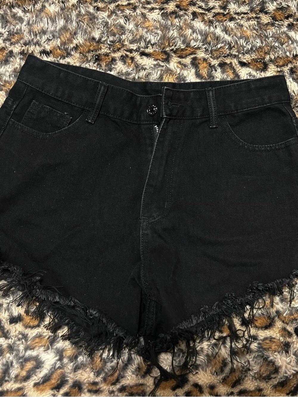 SHEIN Black Distressed Frayed Hem Denim Shorts
